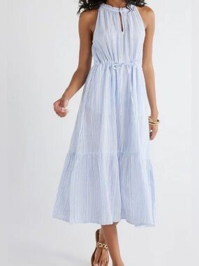 Time and Tru Blue and White Striped Sleeveless Cotton Gauze Maxi Dress XXL